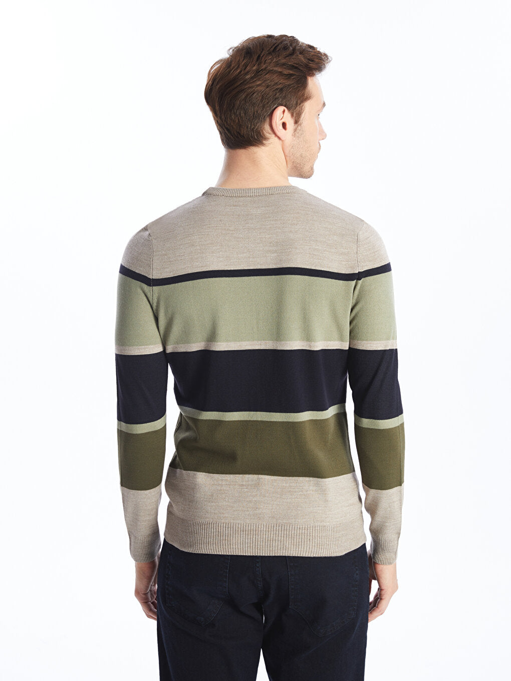 Crew Neck Long Sleeve Striped Men's Knitwear Sweater