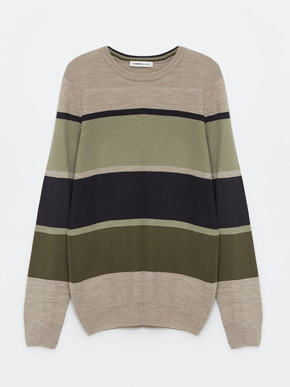 Crew Neck Long Sleeve Striped Men's Knitwear Sweater