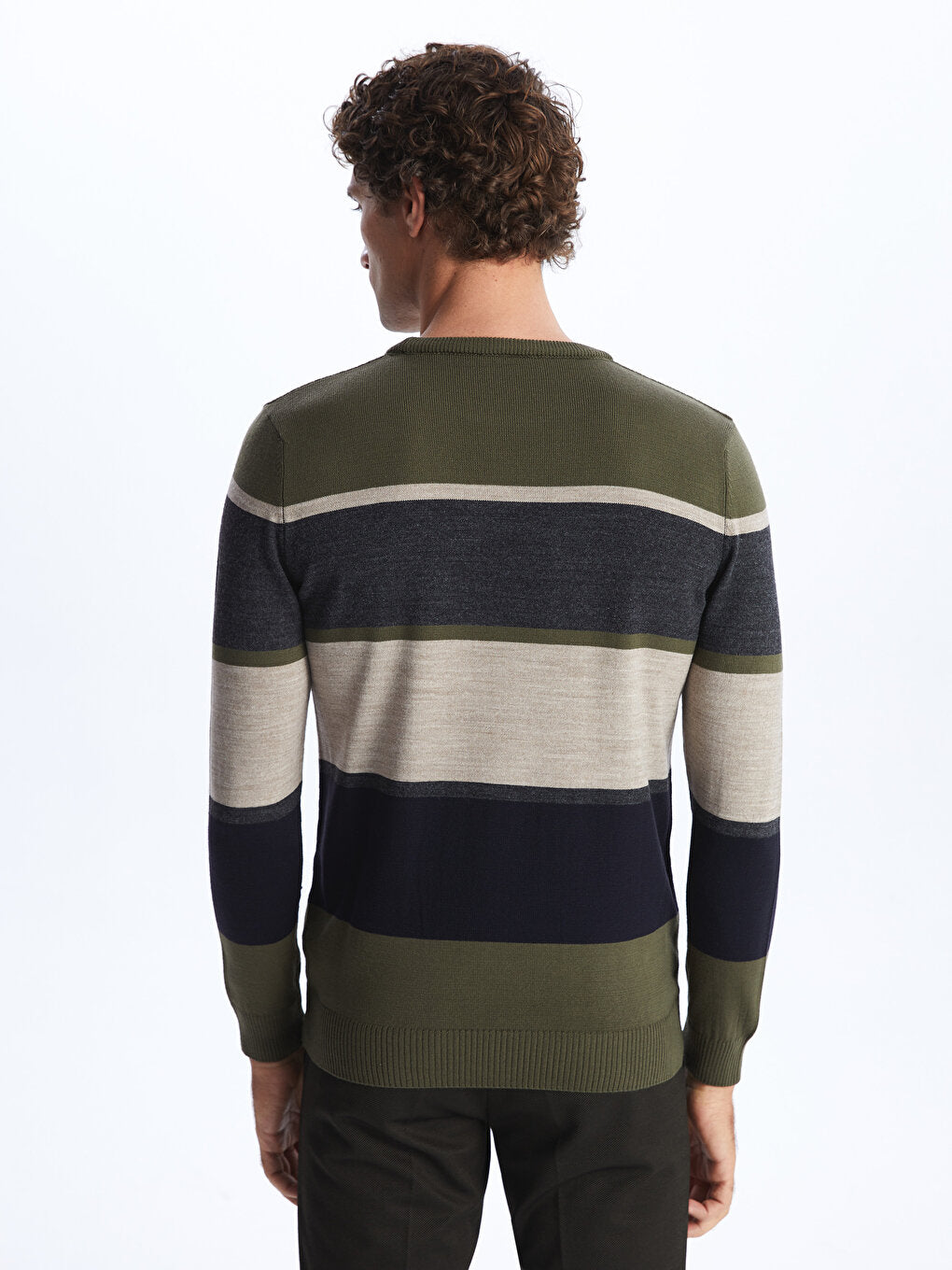 Crew Neck Long Sleeve Striped Men's Knitwear Sweater