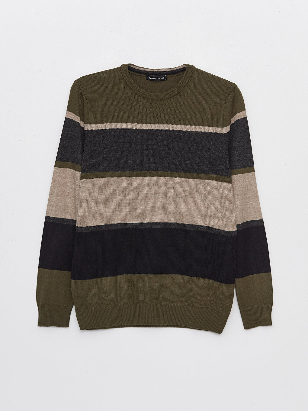 Crew Neck Long Sleeve Striped Men's Knitwear Sweater