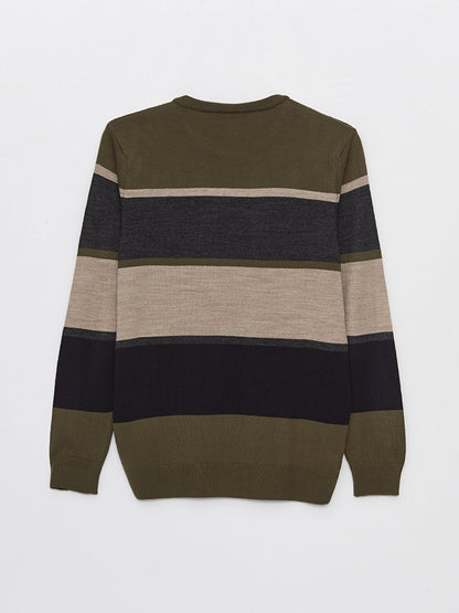 Crew Neck Long Sleeve Striped Men's Knitwear Sweater