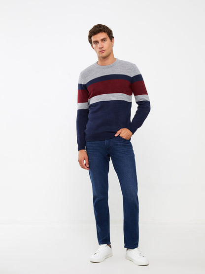 Crew Neck Long Sleeve Color Block Men's Knitwear Sweater