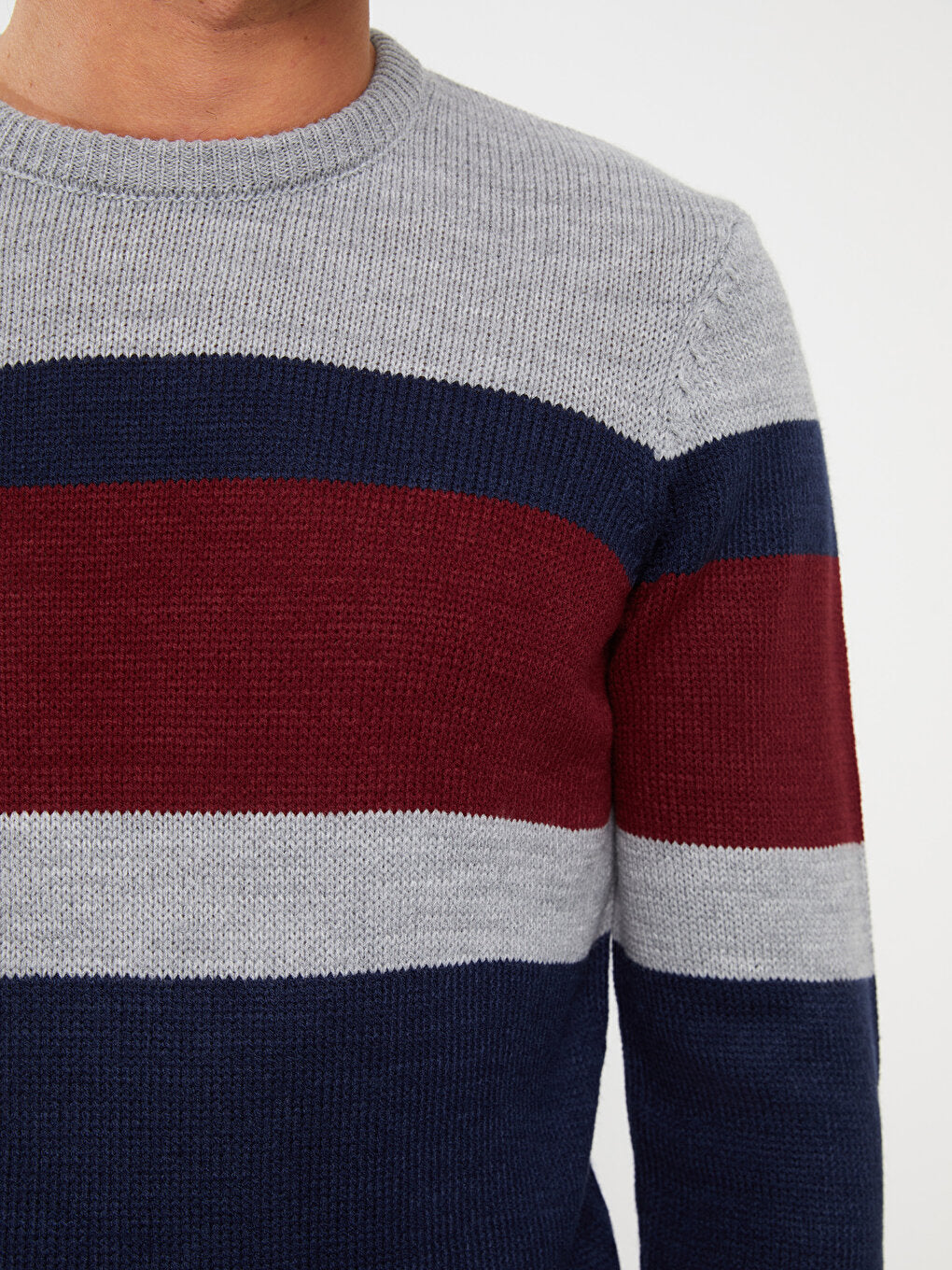 Crew Neck Long Sleeve Color Block Men's Knitwear Sweater