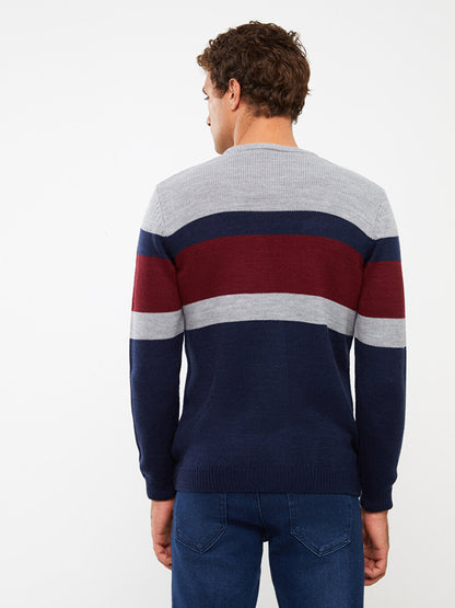 Crew Neck Long Sleeve Color Block Men's Knitwear Sweater