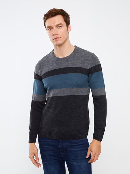 Crew Neck Long Sleeve Color Block Men's Knitwear Sweater