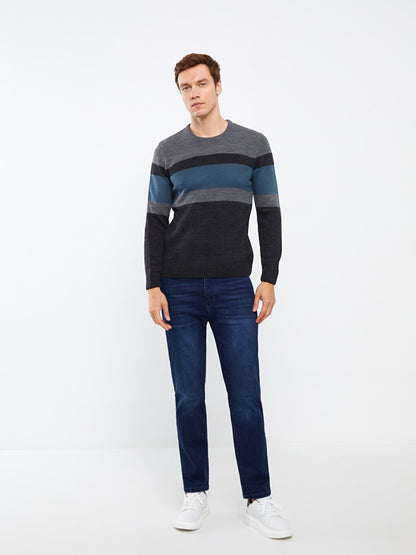 Crew Neck Long Sleeve Color Block Men's Knitwear Sweater