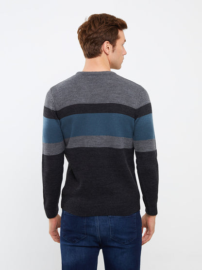 Crew Neck Long Sleeve Color Block Men's Knitwear Sweater