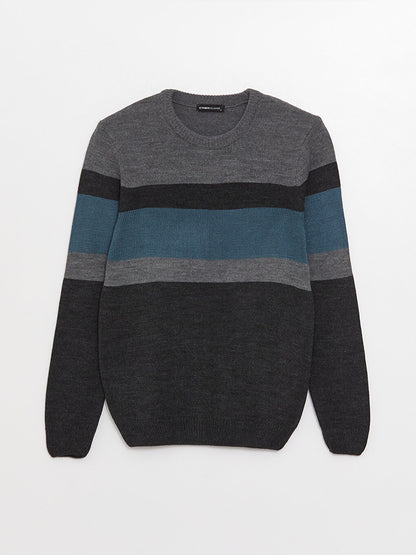 Crew Neck Long Sleeve Color Block Men's Knitwear Sweater