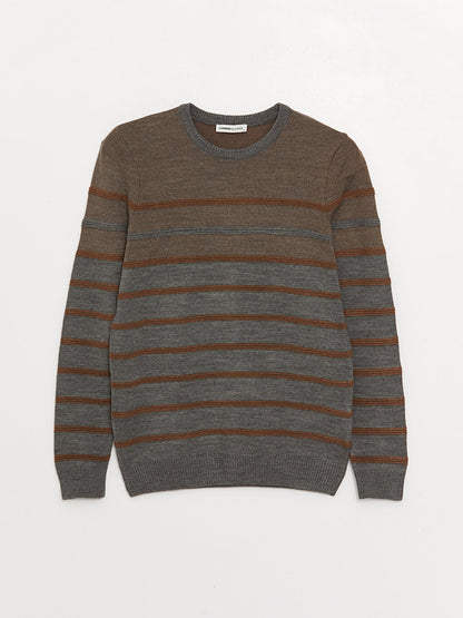 Crew Neck Long Sleeve Striped Men's Knitwear Sweater