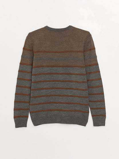 Crew Neck Long Sleeve Striped Men's Knitwear Sweater