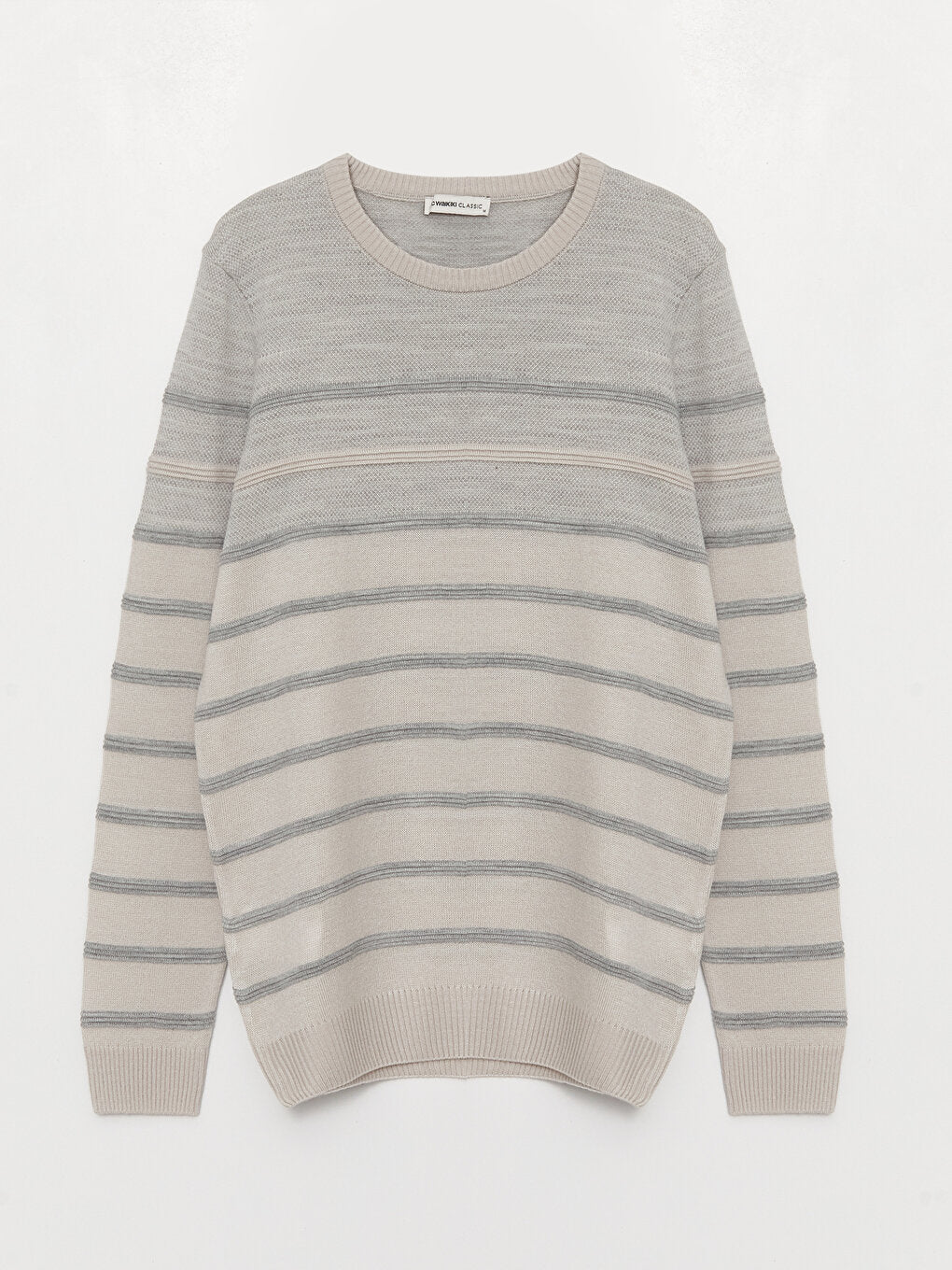 Crew Neck Long Sleeve Striped Men's Knitwear Sweater