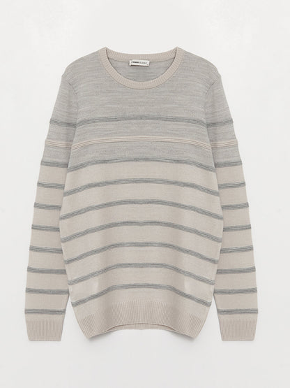 Crew Neck Long Sleeve Striped Men's Knitwear Sweater