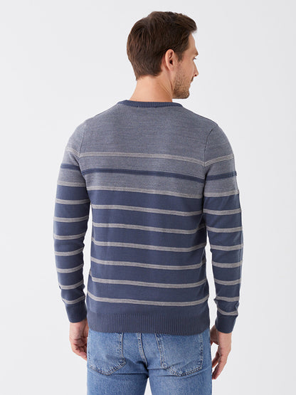 Crew Neck Long Sleeve Striped Men's Knitwear Sweater