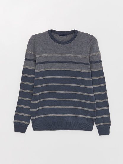 Crew Neck Long Sleeve Striped Men's Knitwear Sweater