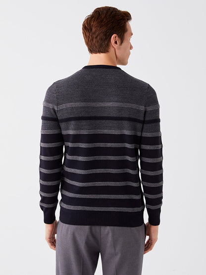 Crew Neck Long Sleeve Striped Men's Knitwear Sweater