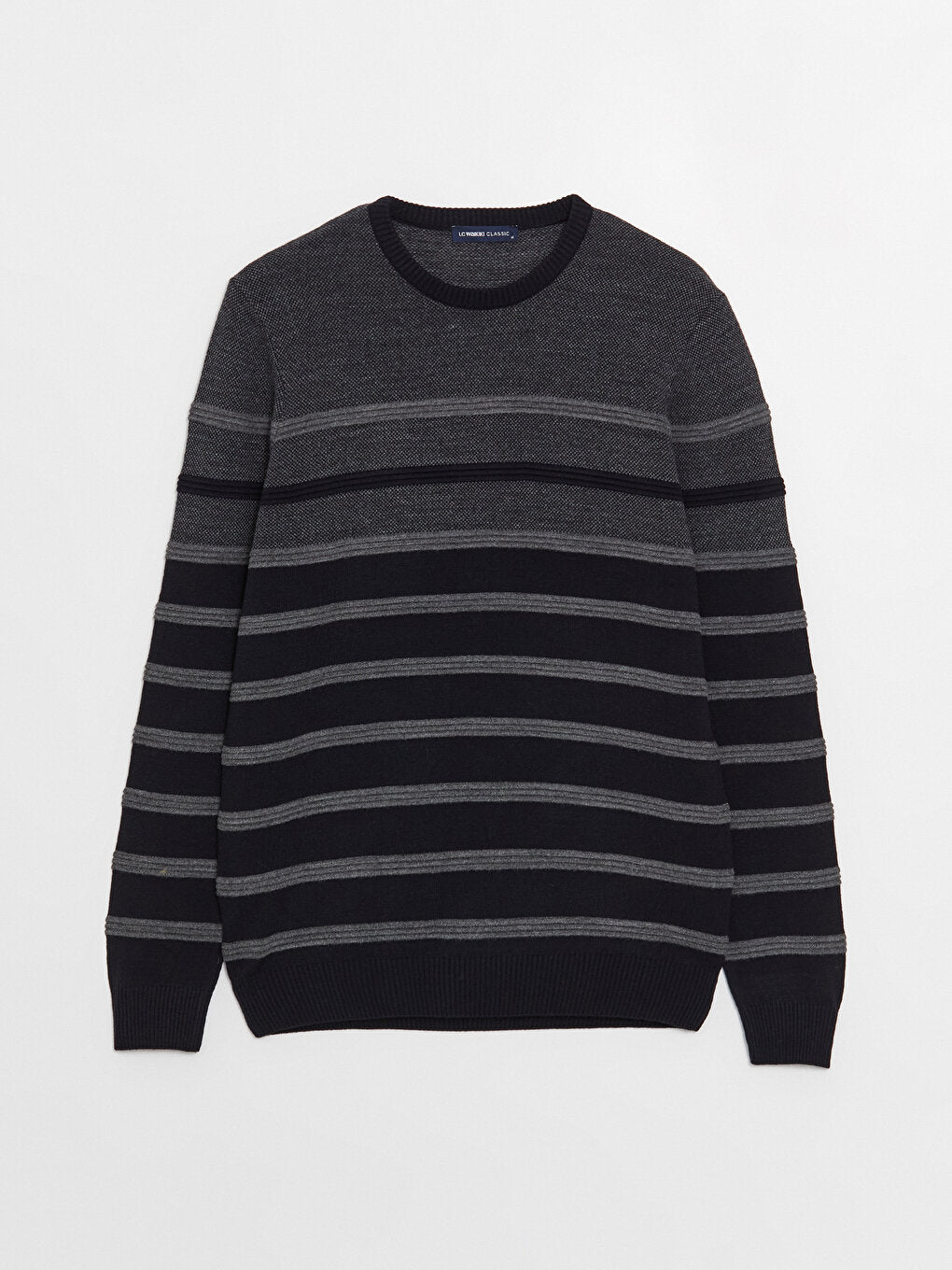 Crew Neck Long Sleeve Striped Men's Knitwear Sweater