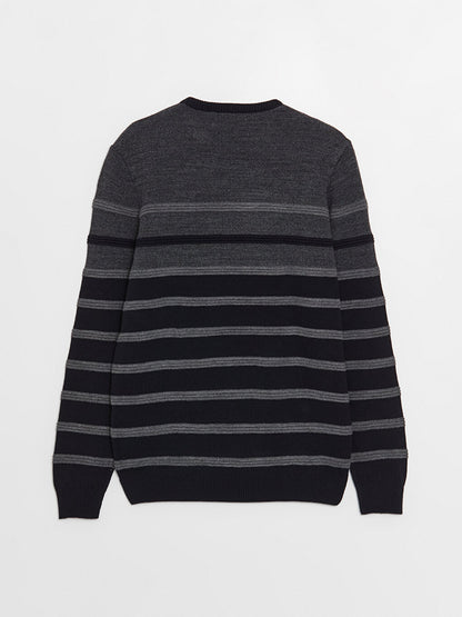 Crew Neck Long Sleeve Striped Men's Knitwear Sweater