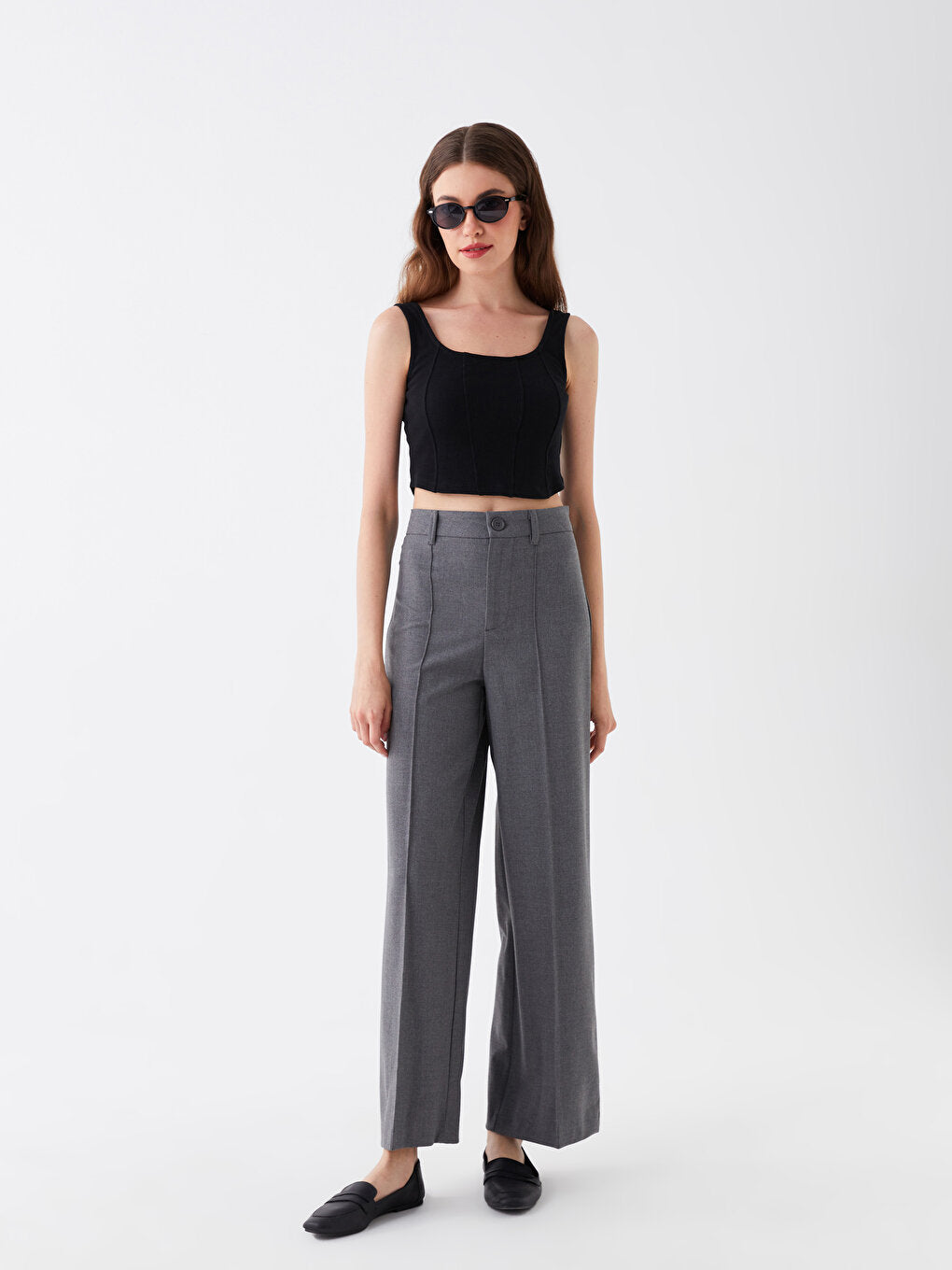 Slim Fit Straight Wide Leg Women's Trousers