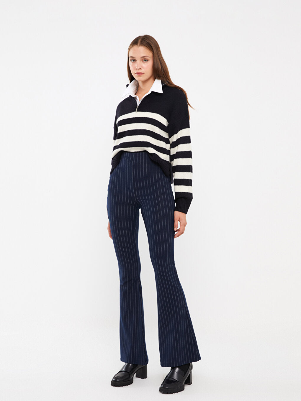 Elastic Waist Striped Flared Women's Leggings Trousers