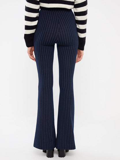 Elastic Waist Striped Flared Women's Leggings Trousers