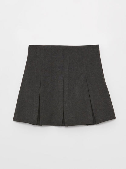 Plain Pleated Women's Skirt with Zipper Waist