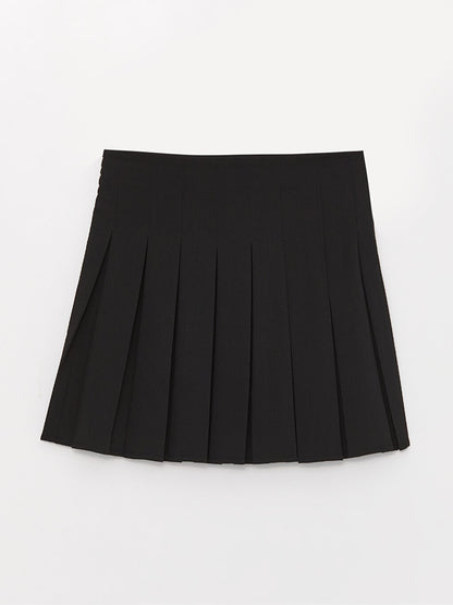 Plain Pleated Women's Skirt with Zipper Waist