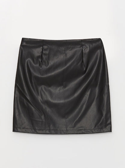 Tight Fit Straight Leather Look Women's Skirt