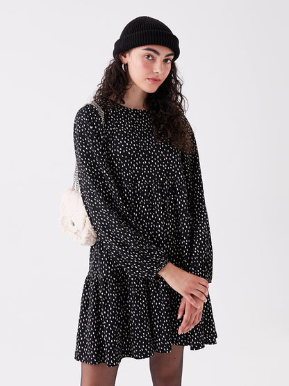 Crew Neck Polka Dot Long Sleeve Women's Dress