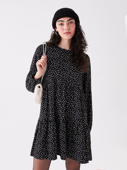 Crew Neck Polka Dot Long Sleeve Women's Dress