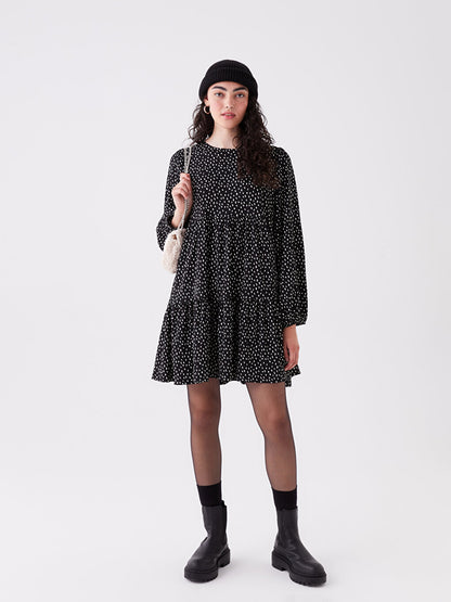 Crew Neck Polka Dot Long Sleeve Women's Dress