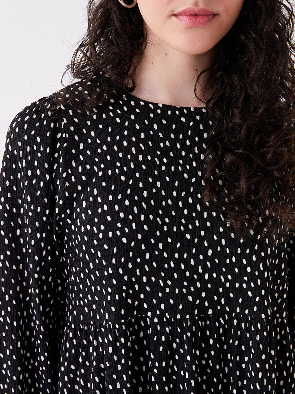 Crew Neck Polka Dot Long Sleeve Women's Dress