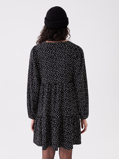 Crew Neck Polka Dot Long Sleeve Women's Dress