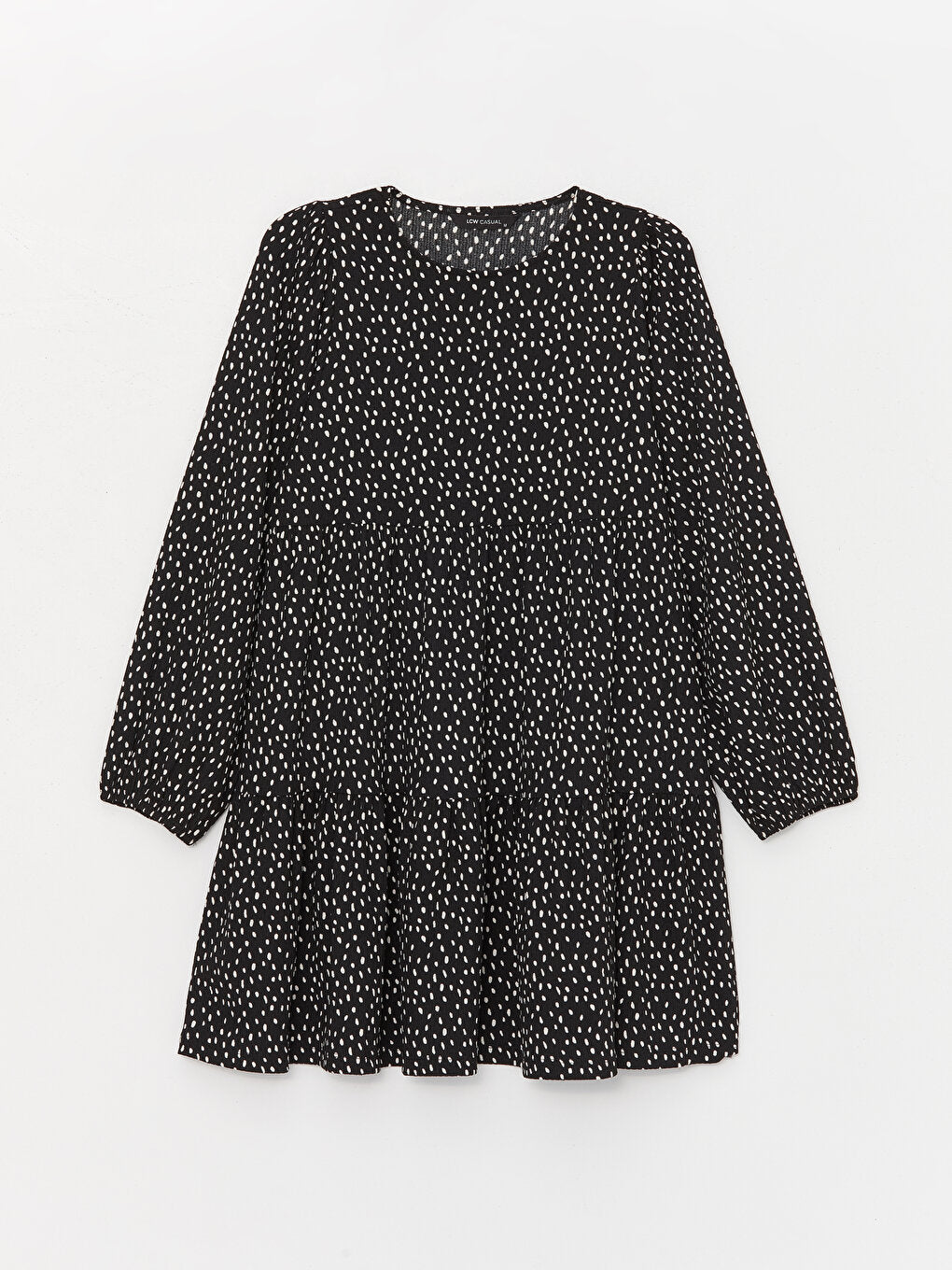 Crew Neck Polka Dot Long Sleeve Women's Dress