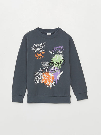 Crew Neck Printed Long Sleeve Boy's Sweatshirt