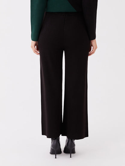 Straight Wide Leg Women's Knitwear Trousers with Elastic Waist