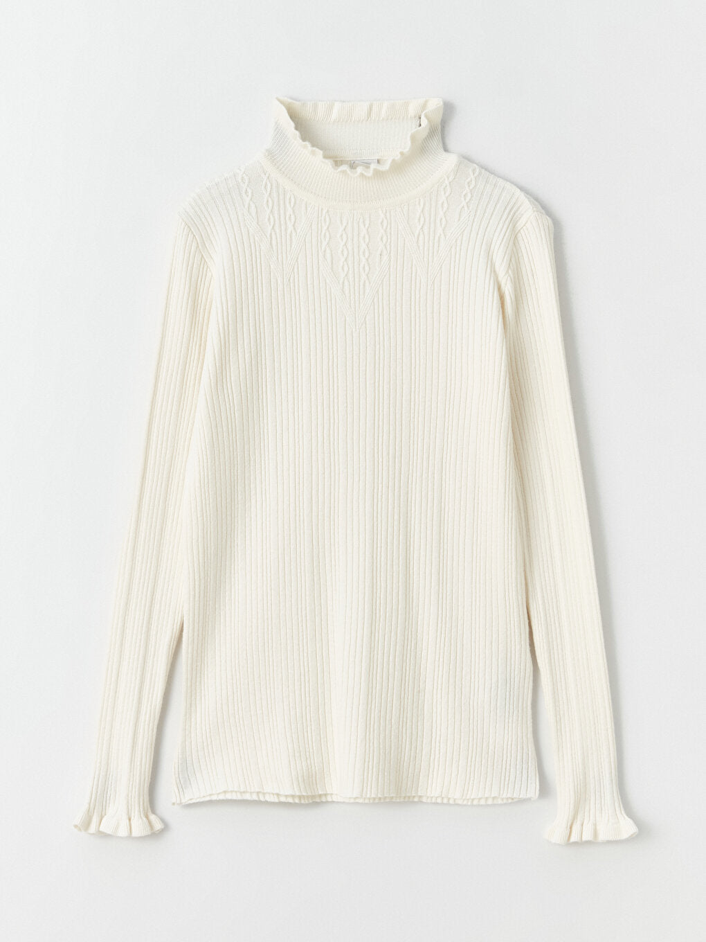 Turtleneck Self-Patterned Girl's Knitwear Sweater