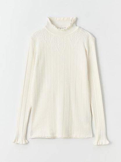 Turtleneck Self-Patterned Girl's Knitwear Sweater