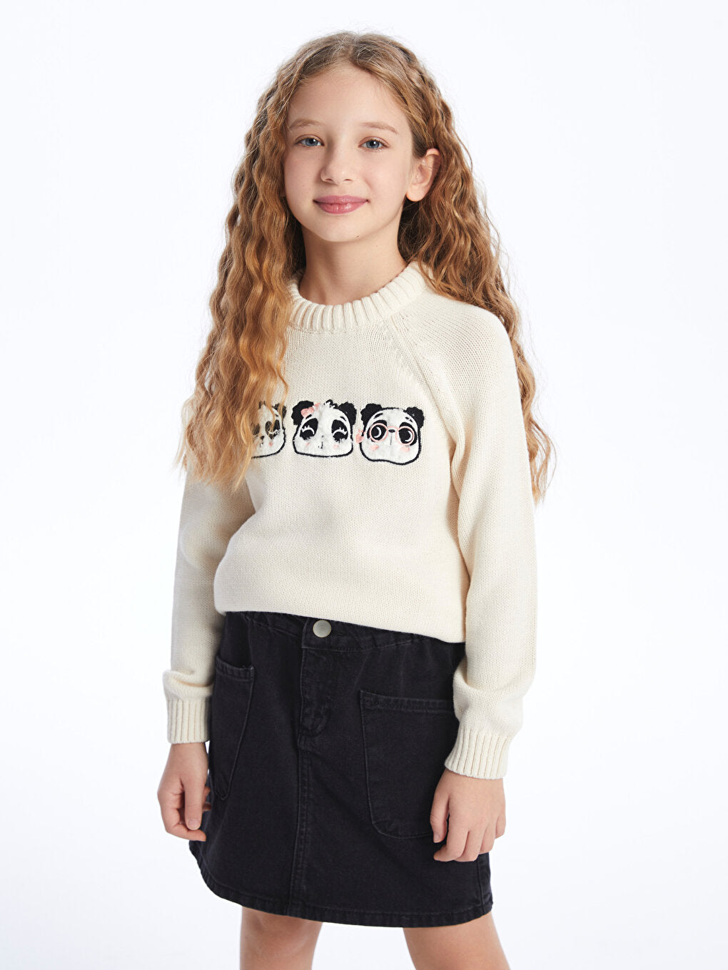 Crew Neck Embroidered Long Sleeve Girl's Knitwear Sweater