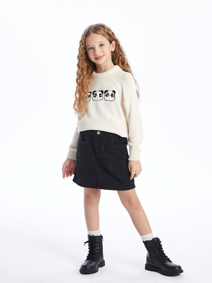 Crew Neck Embroidered Long Sleeve Girl's Knitwear Sweater