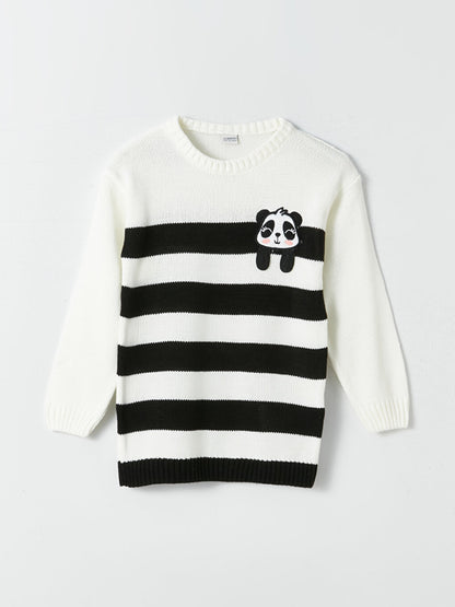 Crew Neck Striped Long Sleeve Girl's Knitwear Sweater