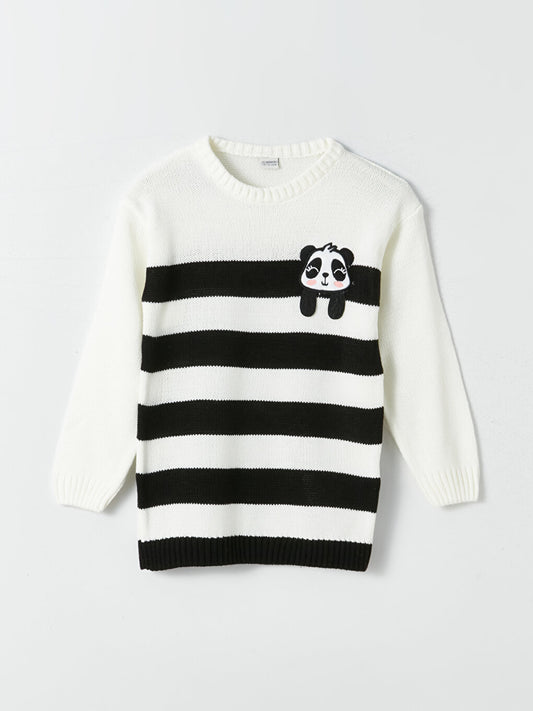 Crew Neck Striped Long Sleeve Girl's Knitwear Sweater