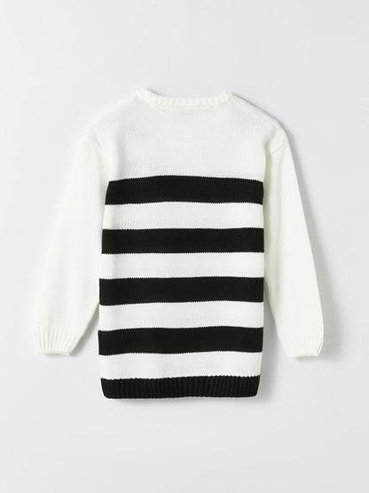 Crew Neck Striped Long Sleeve Girl's Knitwear Sweater