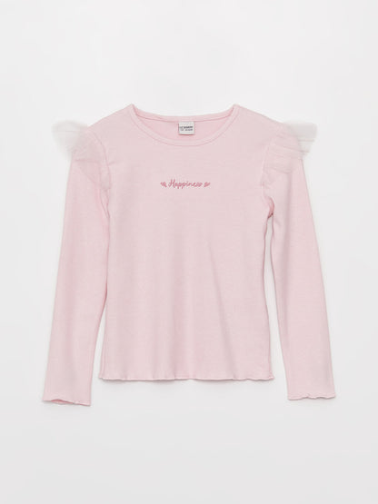 Crew Neck Embroidered Long Sleeve Girls' T-Shirt