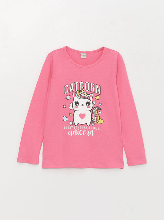 Crew Neck Printed Long Sleeve Girls' T-Shirt