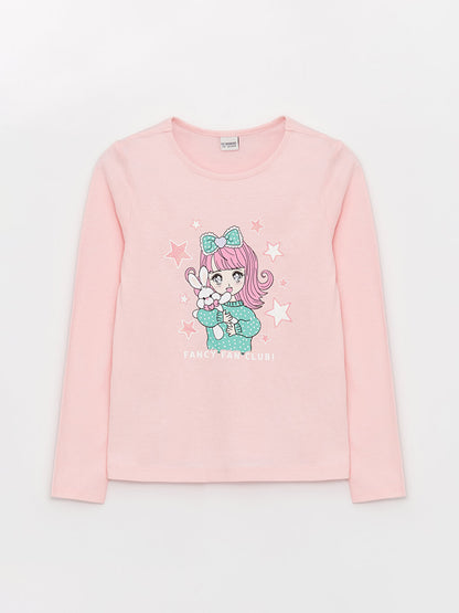 Crew Neck Printed Long Sleeve Girls' T-Shirt