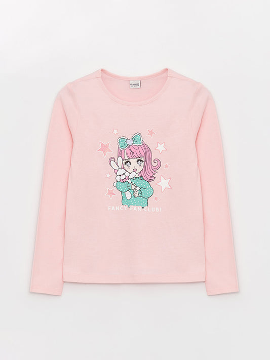 Crew Neck Printed Long Sleeve Girls' T-Shirt