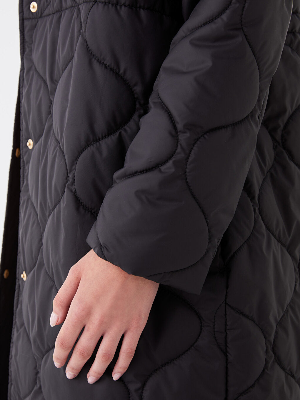 Hooded, Self-patterned Long Sleeve Women's Puffer Coat