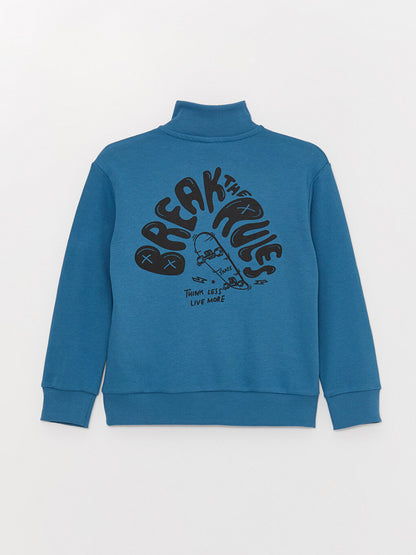 High Collar Printed Long Sleeve Boy's Sweatshirt