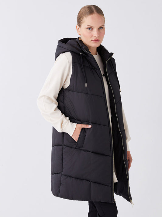 Women's Hooded Plain Puffer Vest