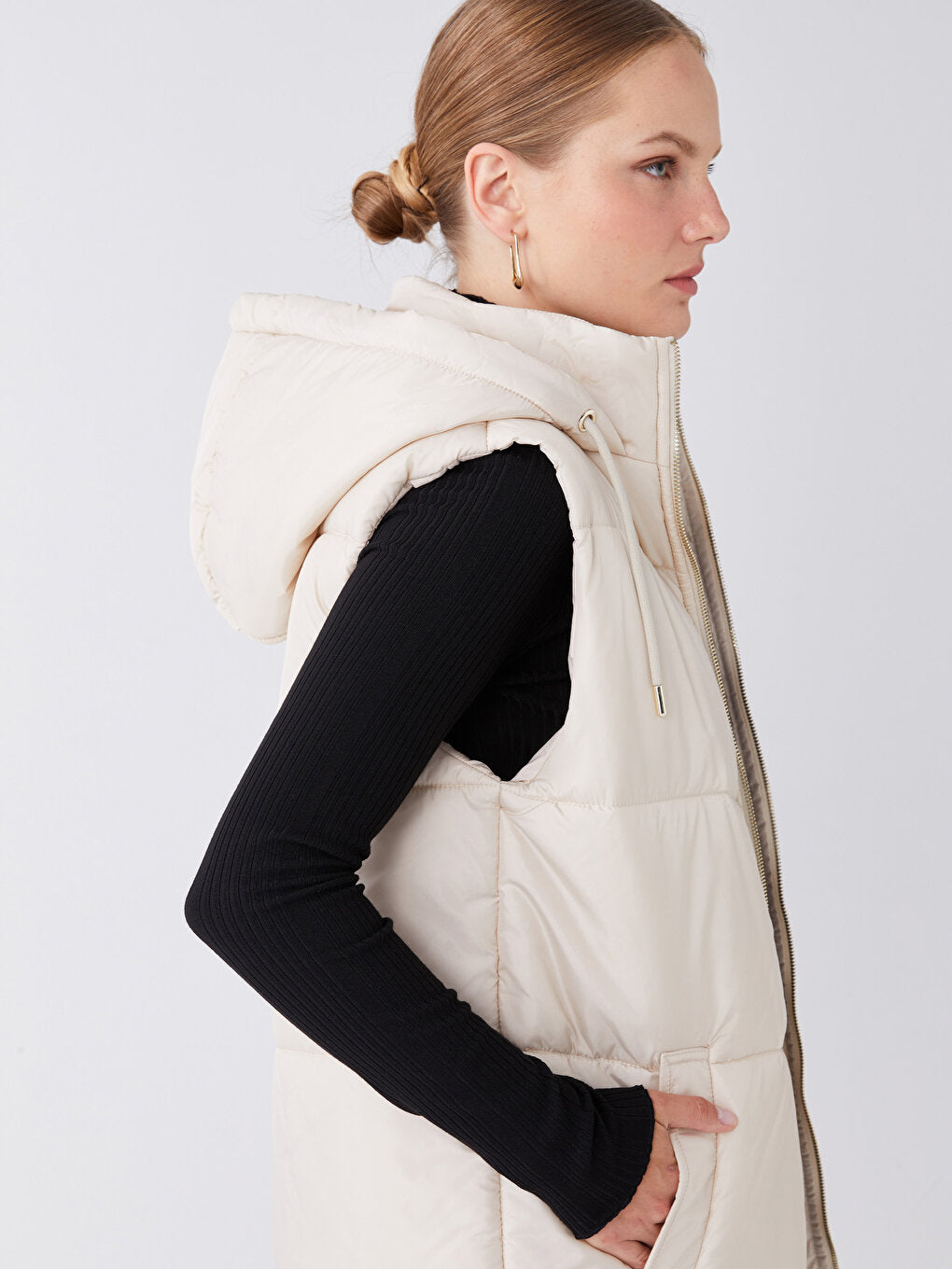 Women's Hooded Plain Puffer Vest